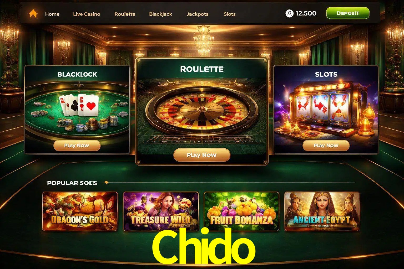 Vista de la plataforma Chido Casino mostrando categorías organizadas de juegos en línea